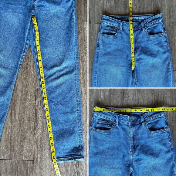 American Eagle Stretch Mom Jeans Classic Blue High Rise Tapered Ankle Length 0 - Picture 14 of 16